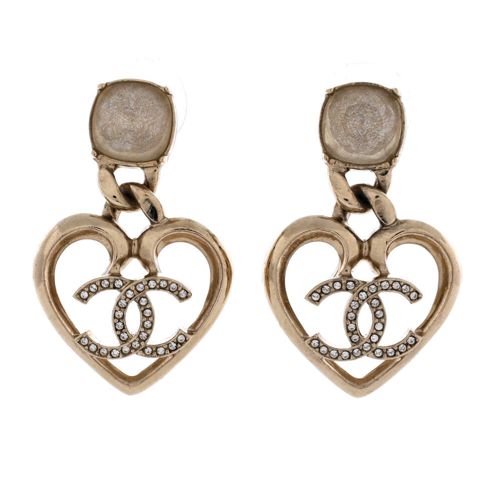 Chanel Cc Dangle Heart Earrings Metal #303979C10B